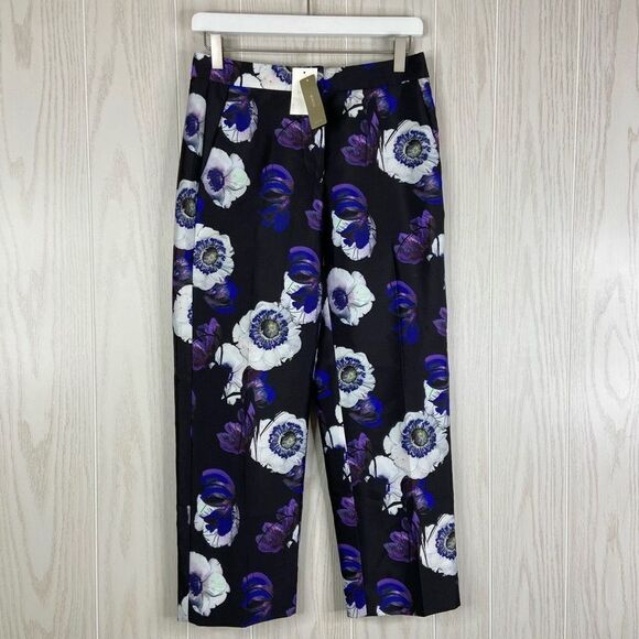 J.Crew Floral Patio Pants Cropped Black Blue Purple Size 0 NWT - Picture 1 of 5